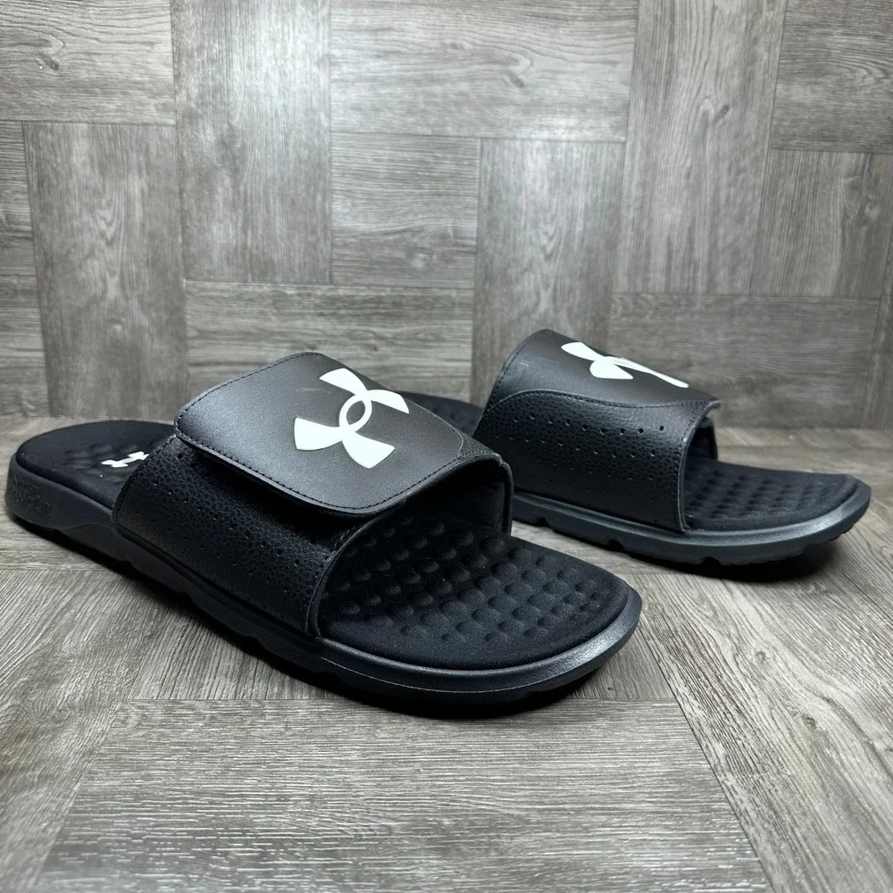 Under Armour Ignite VI Slides Mens 17 Black Memory Foam NEW 3026023-001